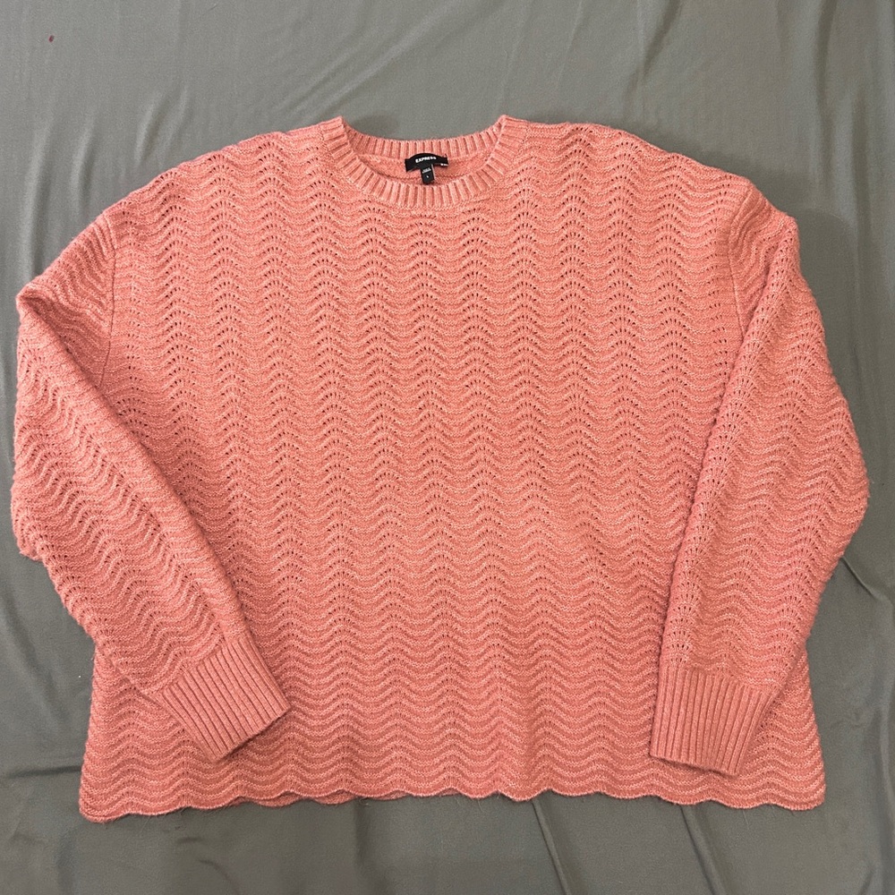 Express Pink Crew Neck Sweater with Zigzag Pattern